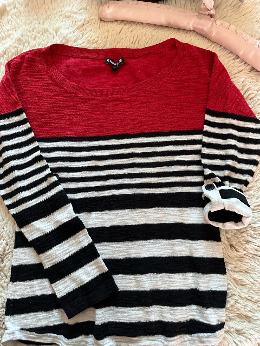 Express woman’s Red, Black & White Striped Sweater